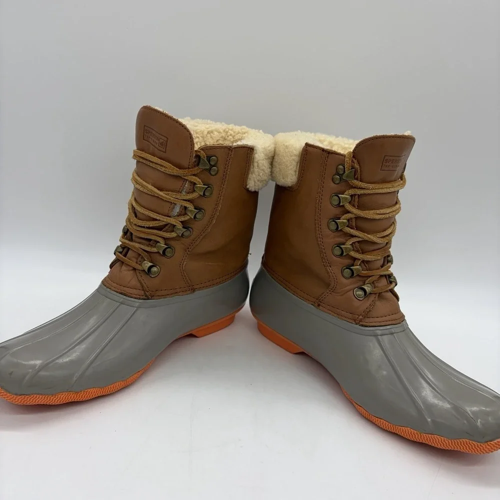 Vintage Sperry Topsider For J.Crew Womens 10 Duck Boots Brown Leather Wool Lined